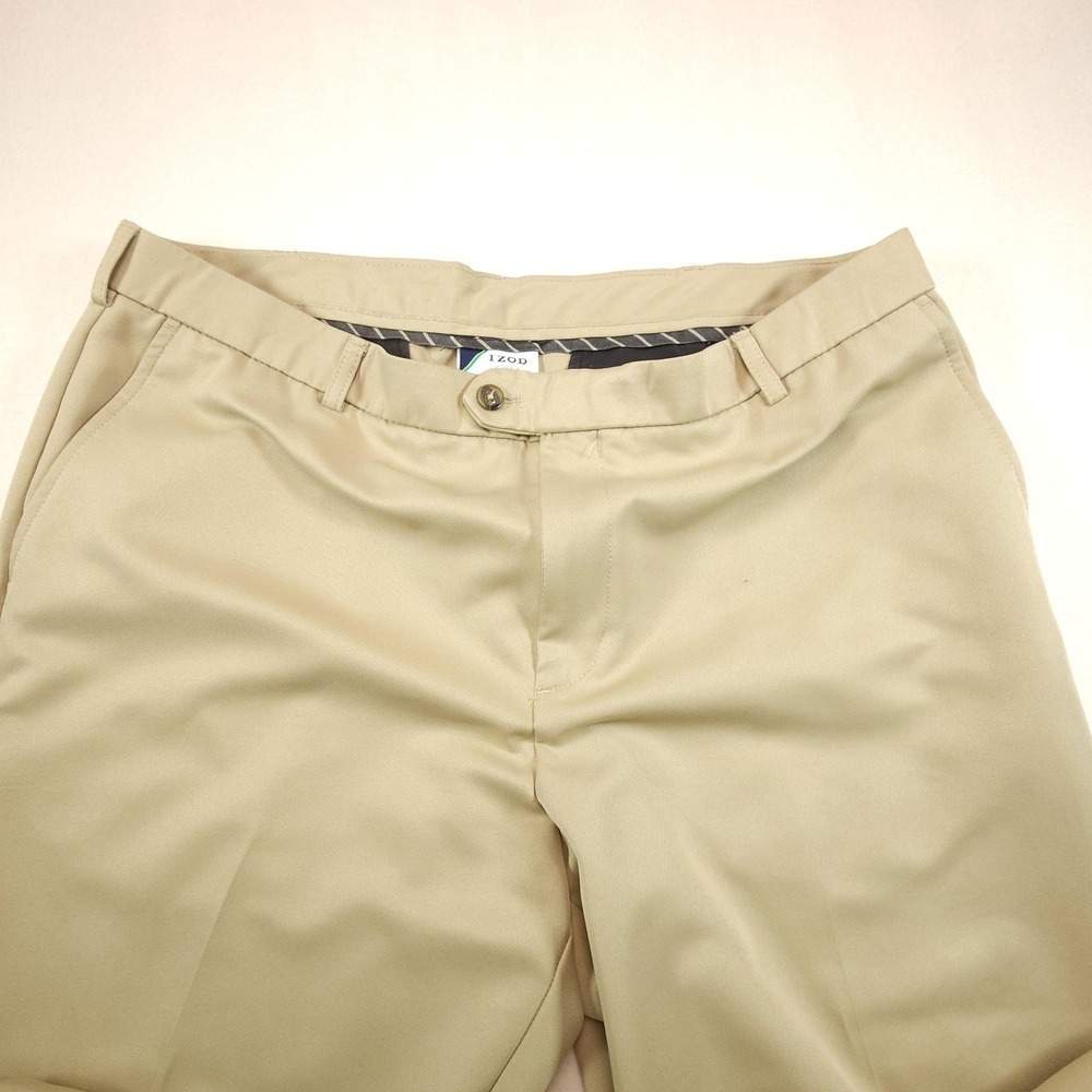 IZOD Golf Pants Mens 40x32 Beige Khaki Flat Front Microfiber Straight